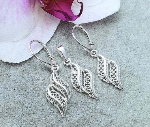 480/349 komplet srebrny ażurowy kolczyki wisiorek