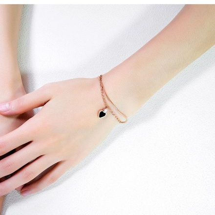 599/933 Bransoletka stalowa pozłacana serduszko z grawerem