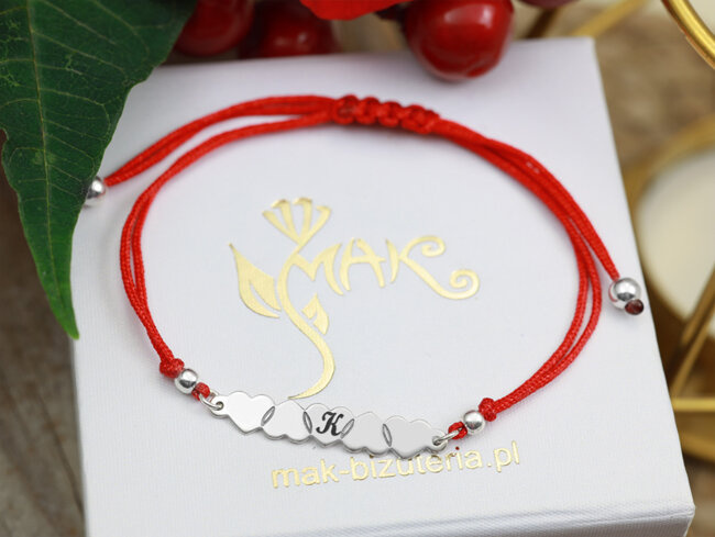 1597 bransoletka srebrna 925 grawerowana na sznurku