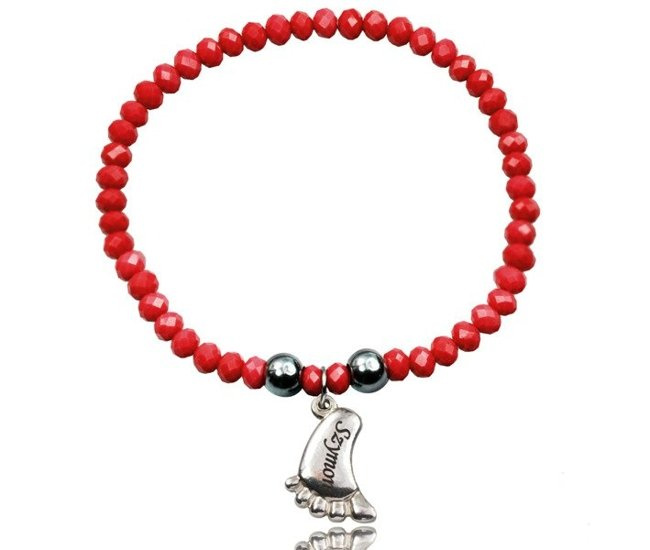 BR974 BRANSOLETKA Z GRAWEREM  stópka stal kryształki