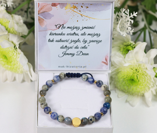 1733/8 bransoletka unisex grawerowana z kamieniami naturalnymi