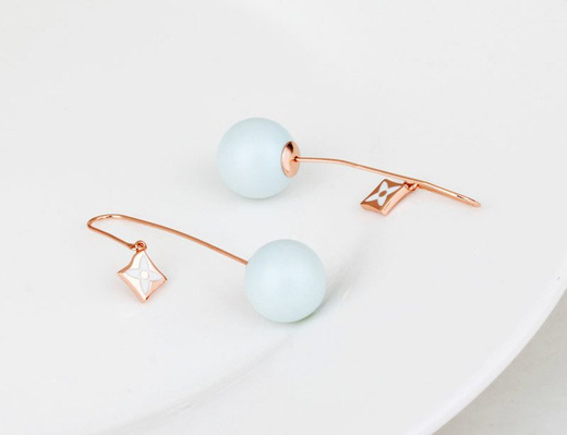 KOL599/878 KOLCZYKI RÓŻOWE ZŁOTO matowa perełka niebieska