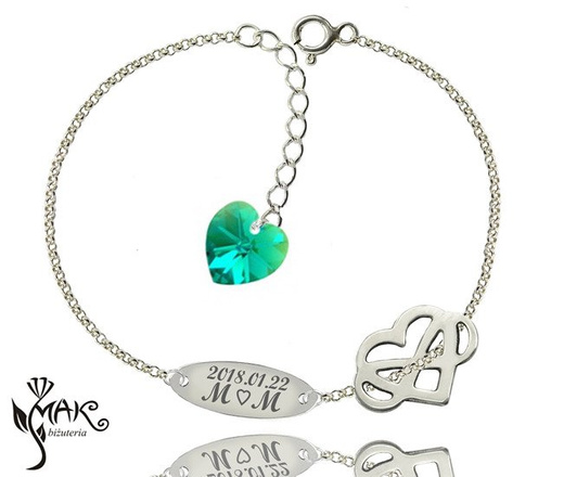 BR907 BRANSOLETKA Z GRAWEREM serce z infinity nieskończoność Swarovski Elements
