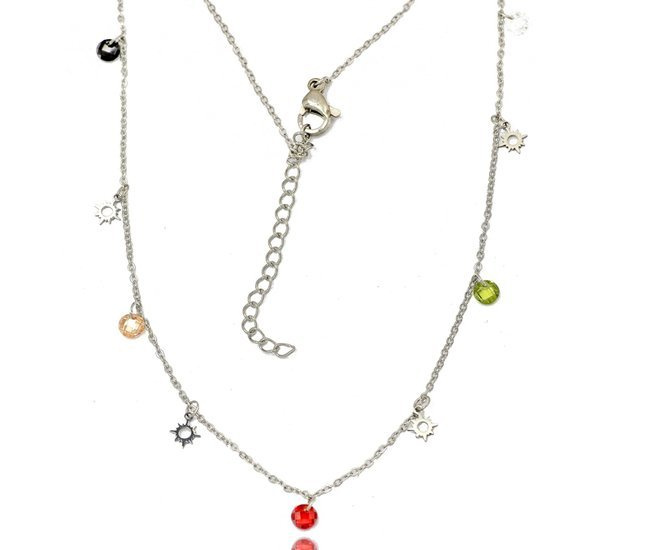 1251/7 naszyjnik stalowy cyrkonie kolorowe róża wiatrów