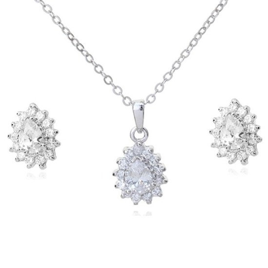 KPL 599/570 komplet kolczyki i wisiorek z krystalicznymi łezkami plus łańcuszek, srebrny