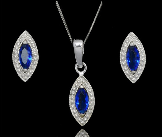 480/63 komplet srebrny szafirowe cyrkonie