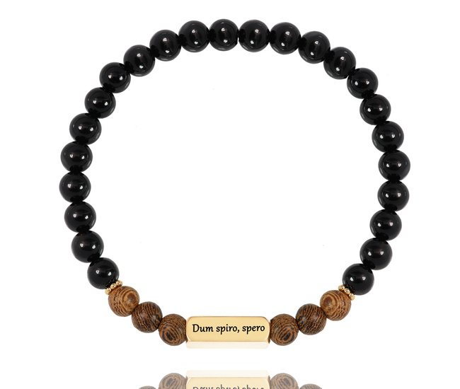 1628/3  bransoletka męska stalowa z koralikami z agatu oraz drewnianymi