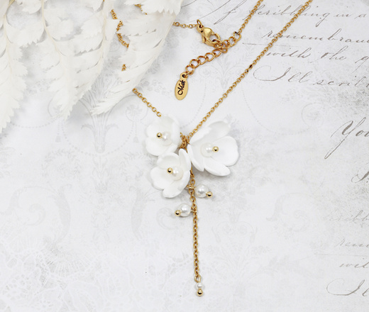 naszyjnik ślubny pozłacany z kwiatuszkami handmade 1816/1