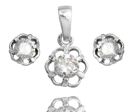 480/399 komplet srebrny 925 kolczyki wisiorek z cyrkoniami kwiatuszki