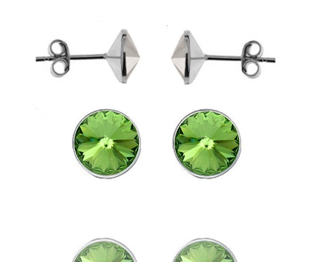 696 Kolczyki Swarovski Elements 6 mm srebro 925 peridot zielony