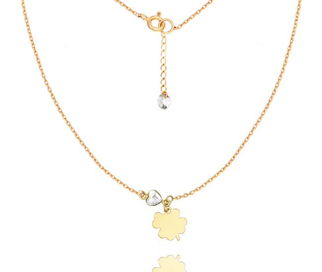 1383/19 naszyjnik srebrny 925 pozłacany z koniczynką i sercem