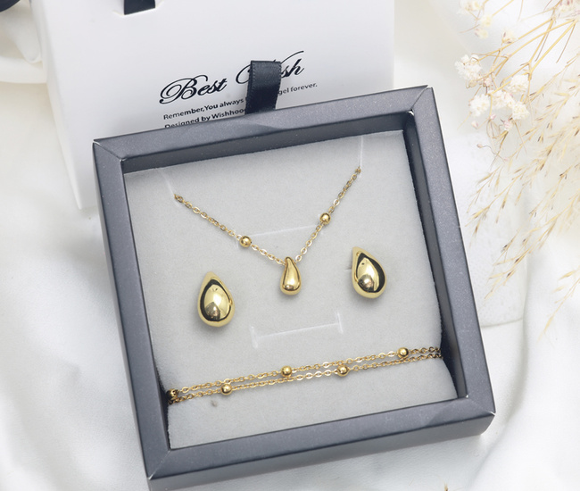 Elegancki duży komplet złocony krople  1875/16