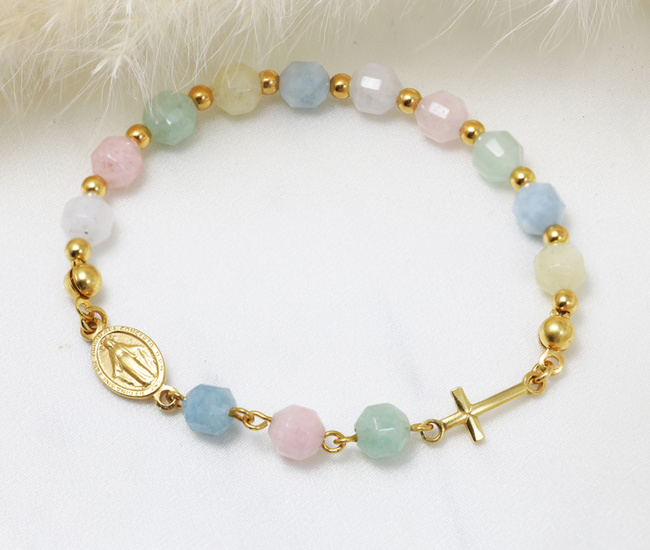 Bransoletka srebrna 925 pozłacana różaniec morganit 1808/2