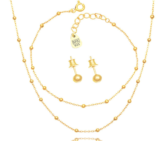 1238 komplet srebrny 925  kuleczki pozłacany