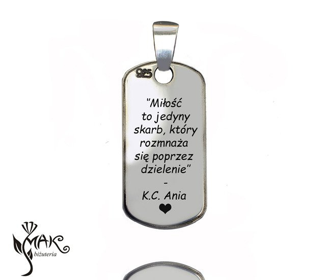 W798 NIEŚMIERTELNIK Z GRAWERUNKIEM laser srebro 925