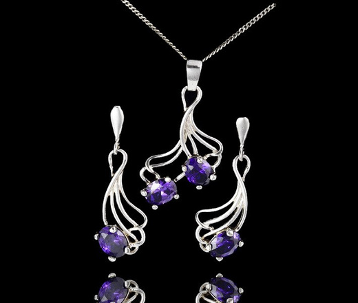 480/212 komplet srebrny fioletowe cyrkonie