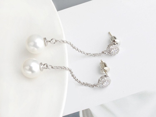 KOL 599/610 KOLCZYKI srebrne wysadzane cyrkoniami z perłą