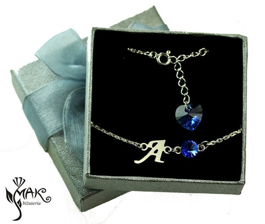 BR858 BRANSOLETKA Z LITERKĄ Swarovski Elements serce