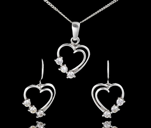 480/233 komplet srebrny serduszka z cyrkoniami