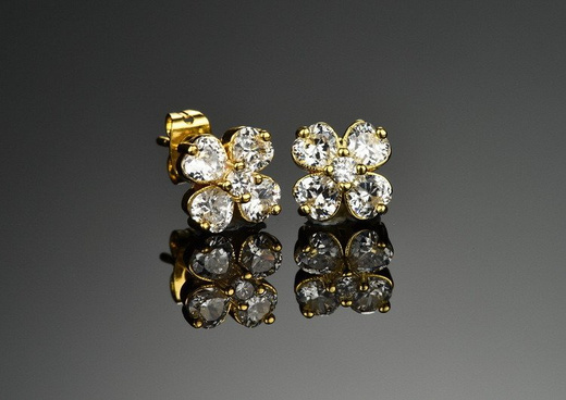 Kol 599/331 kolczyki cyrkonie złocone sztyft kwiatuszki