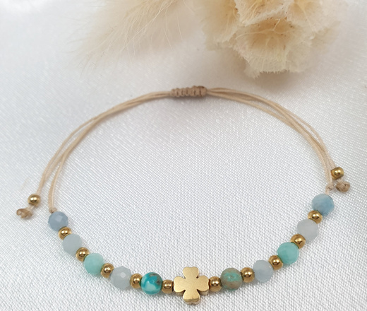 1681 bransoletka z grawerem koniczynka, kamienie naturalne