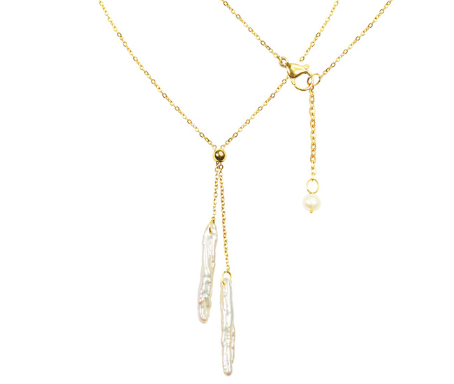 1375 naszyjnik z naturalnymi pałeczkami perłowymi złoty