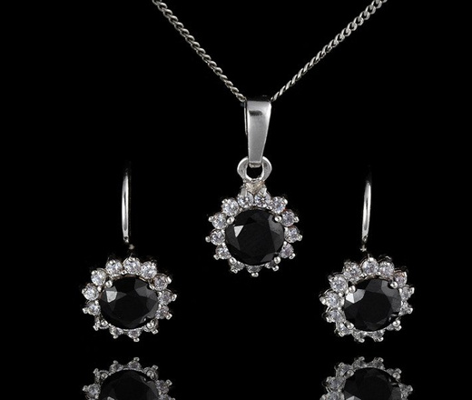 480/246 komplet srebrny z czarnymi cyrkoniami