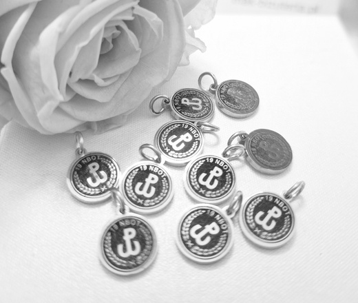 1754 Kółeczko blaszka z logo stal szlachetna 15 mm Dla firm HURT