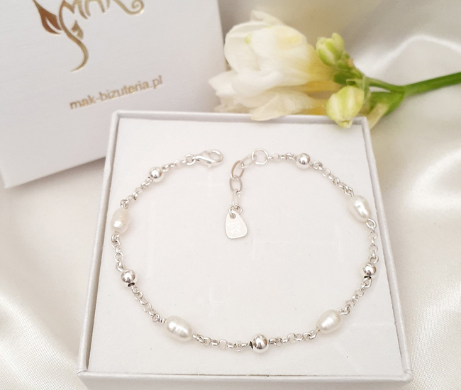 1649 bransoletka srebrna 925 perełki naturalne i kuleczki