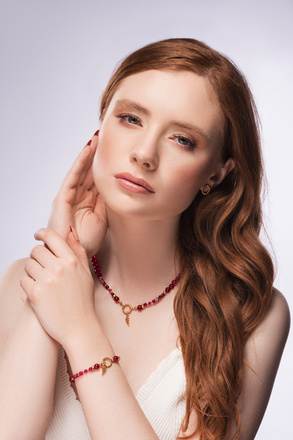 1383/6 naszyjnik srebrny 925 pozłacany fuksja