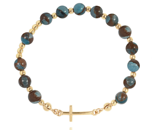 1627/9 bransoletka różaniec srebro 925 pozłacane z jaspisu