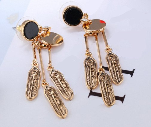 Kol 599/606 KOLCZYKI długie piórka, złocone