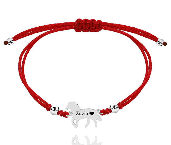 1636/2 bransoletka personalizowana srebro 925 na sznurku koń konik