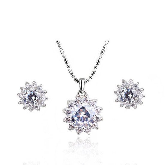 KPL 599/579 komplet kolczyki i wisiorek z krystalicznymi  łezkami plus łańcuszek, srebrny