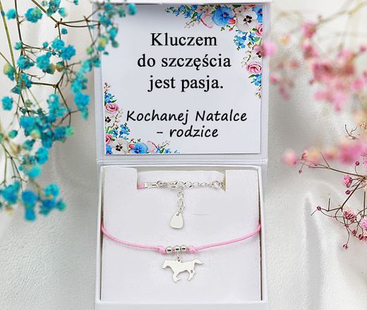 1636/4 bransoletka konik personalizowana srebro 925 na sznurku koń