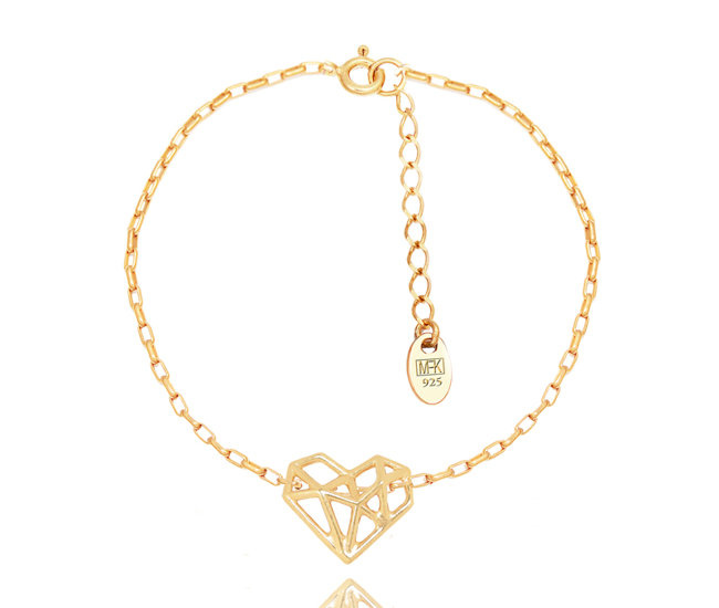 1383/24 bransoletka srebrna 925 pozłacana z sercem ażurowym