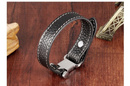 BR599/407 Bransoletka z grawerem męska, czarna białe szwy SKÓRA