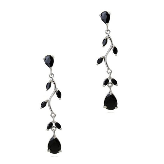 Kol 599/659 KOLCZYKI z czarnymi łezkami, długie i Piękne, srebrne