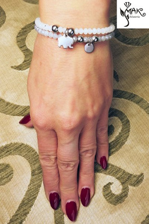 BR825 BRANSOLETKA Z GRAWEREM stal kryształki róż słonik