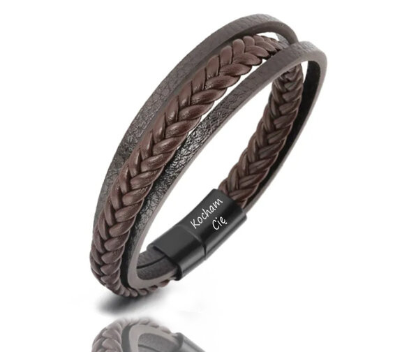 599/1128 męska bransoletka z grawerem skórzana brązowa