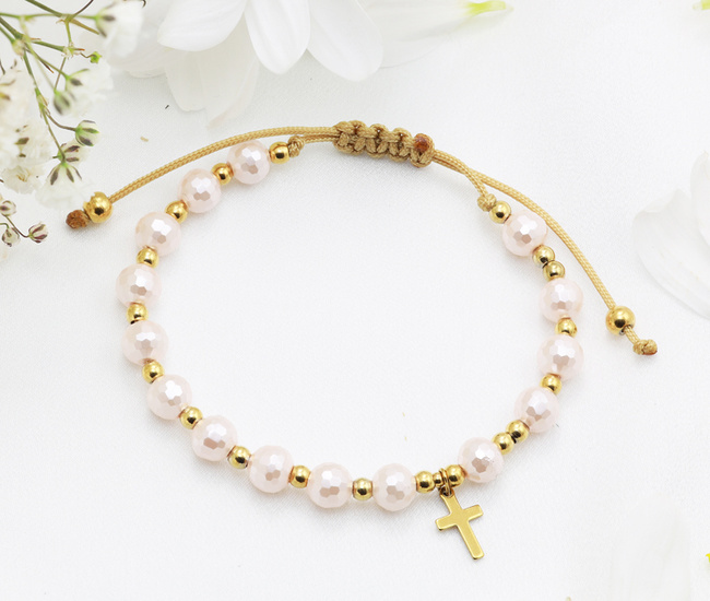 Bransoletka różaniec delikatny róż 1758/13, perły szklane