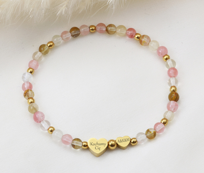 Bransoletka grawerowana z kamieni naturalnych z dwoma serduszkami  1898/2