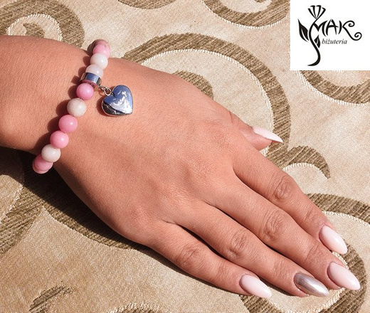 BR806 BRANSOLETKA Z GRAWEREM laser stal różowy jadeit naturalny