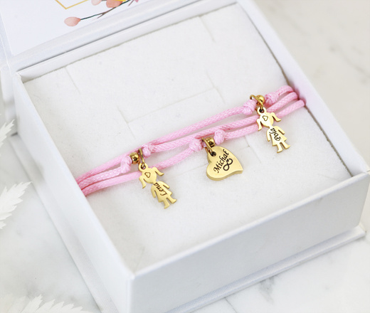 Bransoletka charms z grawerowanymi imionami dzieci złocona kolory dla mamy1790