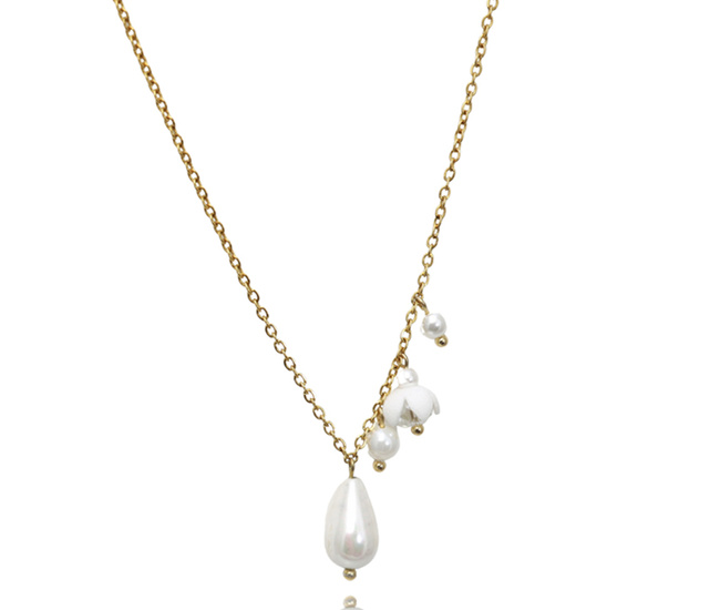 ręcznie robiony naszyjnik z kwiatami, kryształami i perłami 1816/5