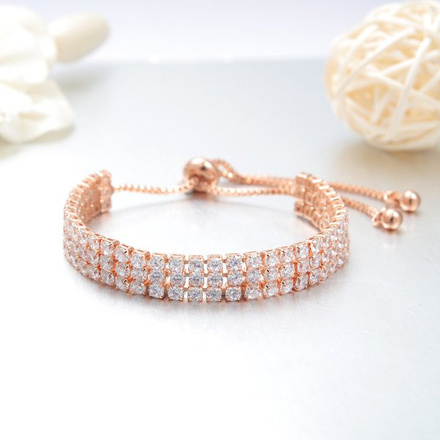 Br599/889 BRANSOLETKA ślubna różowe złoto z cyrkoniami