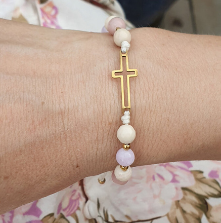 1671/5 bransoletka różaniec z kamieniami naturalnymi złota