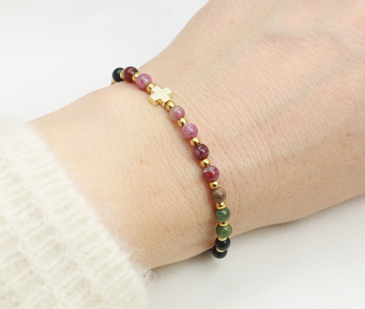 bransoletka różaniec z kamienia naturalnych stal złocona niebieska 1877/4