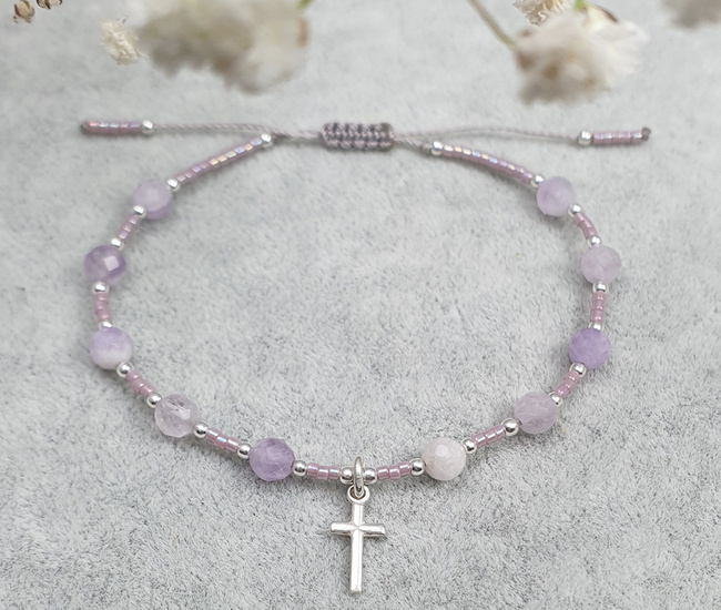 1571/4 bransoletka różaniec z ametystem lawendowym srebro 925