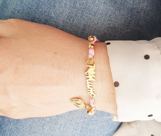 1274/5 bransoletka grawerowana I love Mum srebro 925 pozłacane stopki